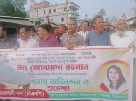 ডাঃ জেবায়দা রহমানের দেশে আগমন, নবাবগঞ্জে উপজেলা বিএনপির শুভেচ্ছা মিছিল