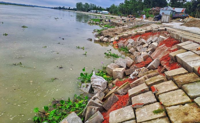 কুড়িগ্রামে বৃষ্টির পানিতেই নদী রক্ষা বাঁধে ধস, আতঙ্কে স্থানীয়রা