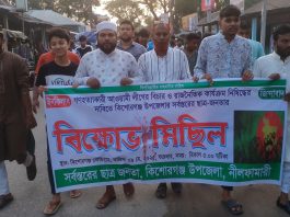 আওয়ামী লীগের বিচার নিশ্চিত ও নিষিদ্ধের দাবিতে কিশোরগঞ্জে বিক্ষোভ