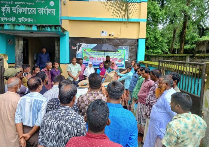 ফুলবাড়ীতে কৃষকদের মাঝে বিনামূল্যে বীজ ও সার বিতরণ